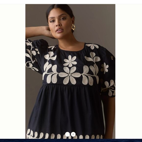 Anthropologie Embroidered Puff-Sleeve Midi Dress-- size XL--with pockets! - Picture 3 of 6